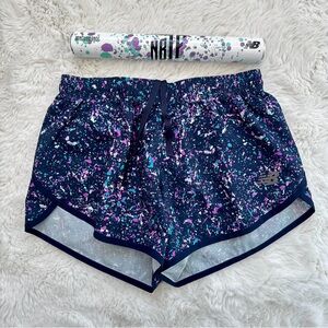New Balance Women's Splatter Athletic Shorts - Navy and Purple